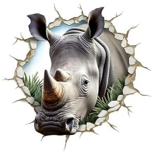 3D Rhino Face Car Sticker| Broken Wall Look Vinyl Decal, Waterproof Self-Adhesive for Car, Bike, Laptop