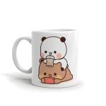 Bubu Dudu Printed Coffee Mug Cute Valentine Day Gift For Boyfriend, Girlfriend, Friends Kids With Glossy Finish And Vibrant Print (Set Of 1, Bubu Dudu Drinking) - 330 Ml
