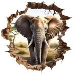 3D Elephant Car Sticker| Broken Wall Look Vinyl Decal, Waterproof Self-Adhesive for Car, Bike, Laptop