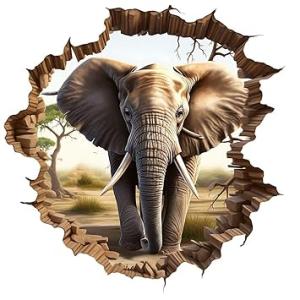 3D Elephant Car Sticker| Broken Wall Look Vinyl Decal, Waterproof Self-Adhesive for Car, Bike, Laptop