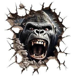 3D Gorilla Car Sticker| Broken Wall Look Vinyl Decal, Waterproof Self-Adhesive for Car, Bike, Laptop