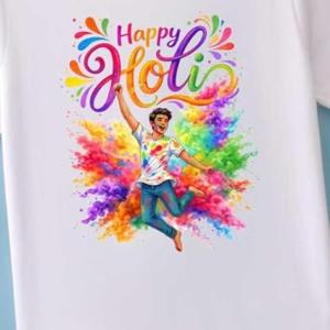 Kids Holi Printed Cotton T-Shirt