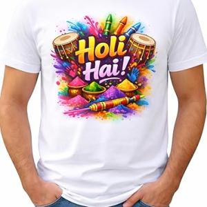 Holi T Shirt for Men & Women | Colorful Printed Holy T-Shirt | Festival of Colors White Tee | Unisex Regular Fit