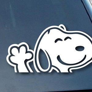Cute Waving Cartoon Dog Car Decal | White Vinyl Sticker 8 Inch | Waterproof Window, Bumper & Laptop Decal