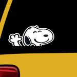 Cute Waving Cartoon Dog Car Decal | White Vinyl Sticker 8 Inch | Waterproof Window, Bumper & Laptop Decal