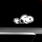 Cute Waving Cartoon Dog Car Decal | White Vinyl Sticker 8 Inch | Waterproof Window, Bumper & Laptop Decal