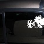 Cute Waving Cartoon Dog Car Decal | White Vinyl Sticker 8 Inch | Waterproof Window, Bumper & Laptop Decal
