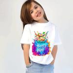 Happy Holi Unisex Half Sleev Round Neck White Tshirts for KiHappy Holi Unisex Half Sleev Round Neck White Tshirts for Kids