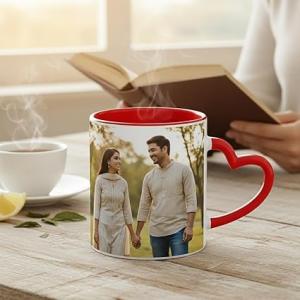 Personalized Heart Handle Photo Mug – Custom Photo & Name Printed Ceramic Coffee Mug 325 ml – Valentine’s Day Gift for Couples, Girlfriend, Boyfriend, Anniversary, Birthday