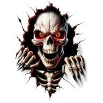 Gothic Skull Design Car and Bike Sticker, 3D Effect, Red and Black